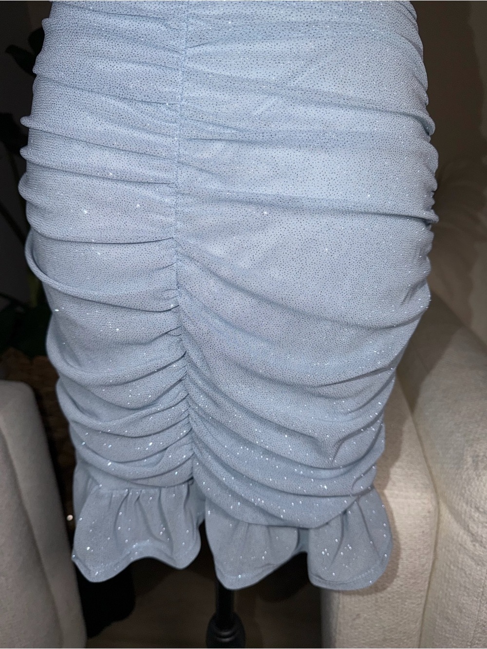 Windsor Light Blue Sparkle Ruched Mini Dress - Picture 6 of 9